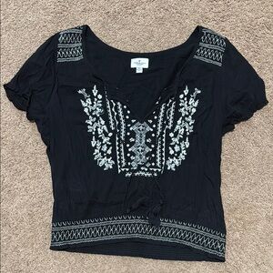 American Eagle Black Embroidered Top